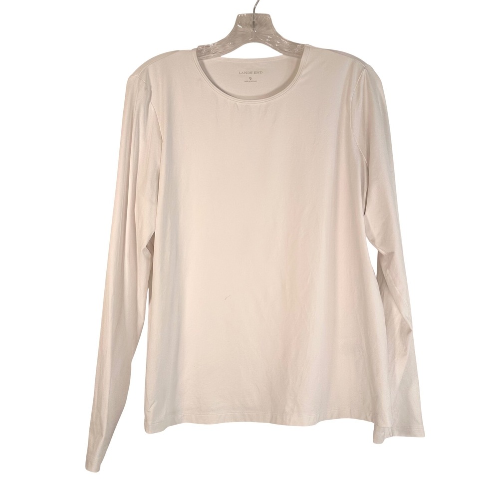Lands End Womens White Long Sleeve Crewneck Top XL 18 Nylon Spandex Staple